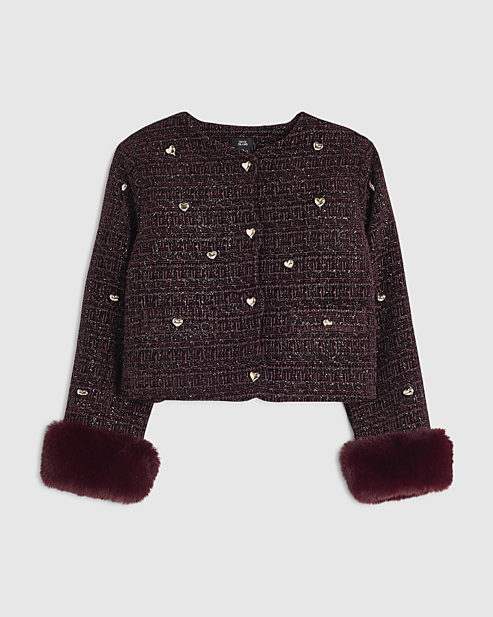 Girls Purple Boucle Heart Jacket