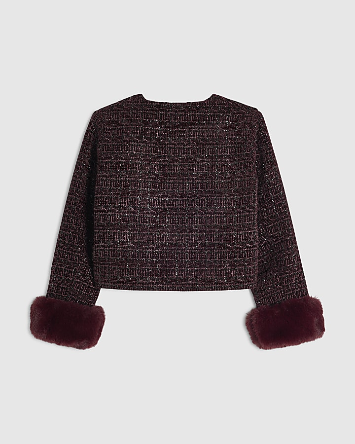Girls Purple Boucle Heart Jacket