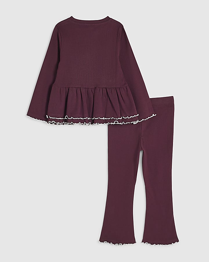 Mini Girls Purple Peplum Hem Rib Top Set