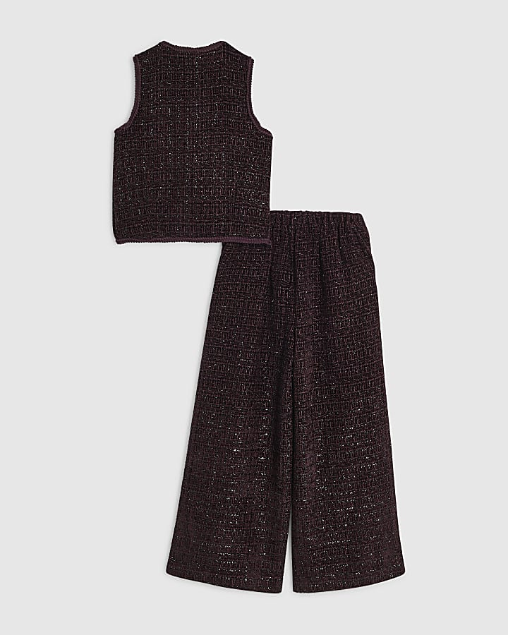 Girls Purple Boucle Waistcoat Set
