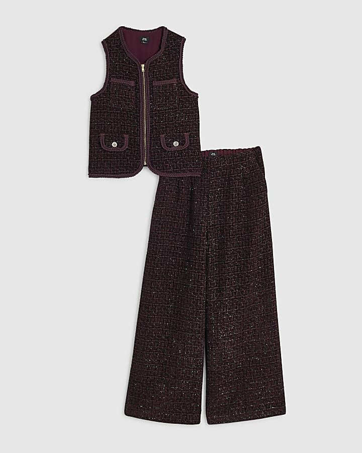 Girls Purple Boucle Waistcoat Set