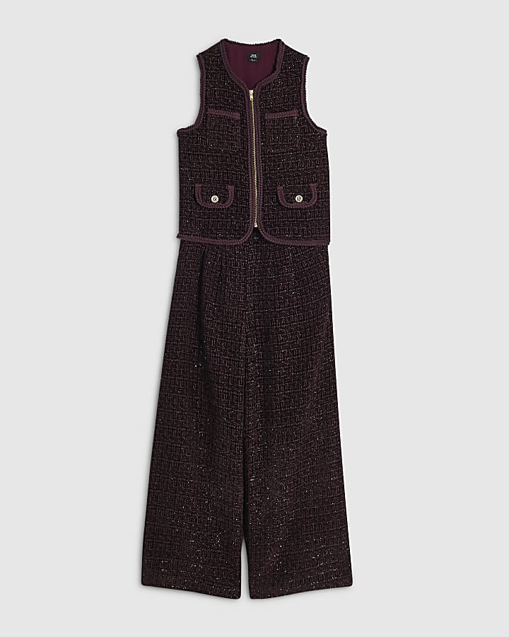 Girls Purple Boucle Waistcoat Set