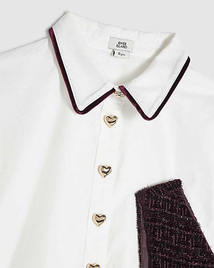 Girls Purple Boucle Pinafore Shirt Dress