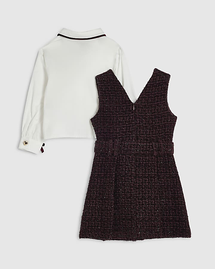 Mini Girls Purple Boucle Pinafore Shirt Dress