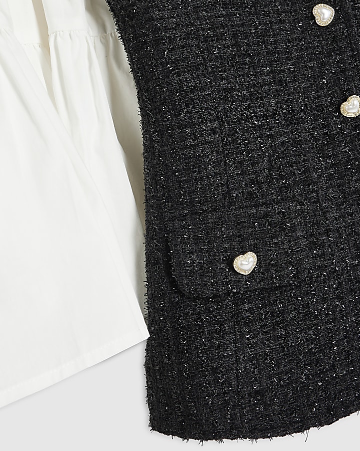 Girls Black 2 in 1 Boucle Dress