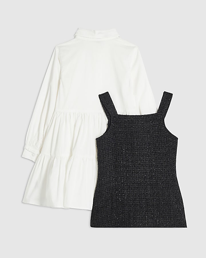 Girls Black 2 in 1 Boucle Dress