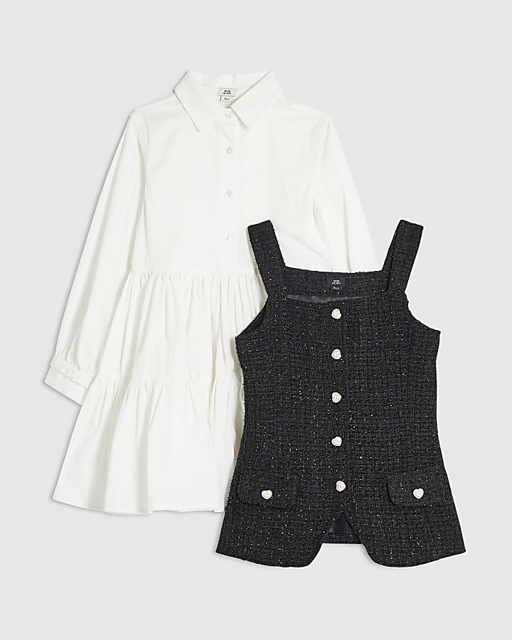 Girls Black 2 in 1 Boucle Dress