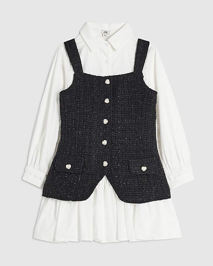 Girls Black 2 in 1 Boucle Dress