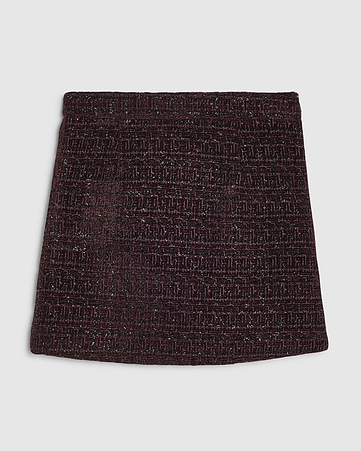 Girls Purple Boucle Heart Stud Skirt