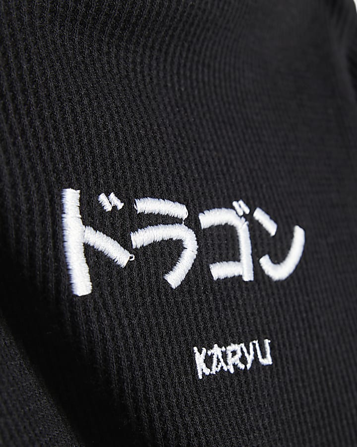 Boys Black Japanese Texture Pyjama Shorts Set