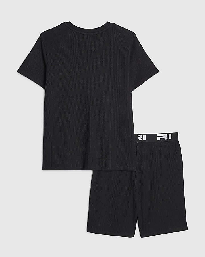 Boys Black Japanese Texture Pyjama Shorts Set