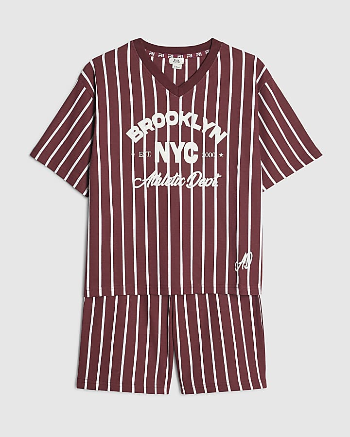 Boys Burgundy Stripe Pyjamas Set
