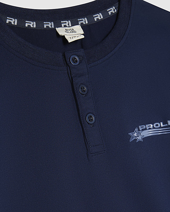 Boys Navy Henley Neck Check Pyjamas Set