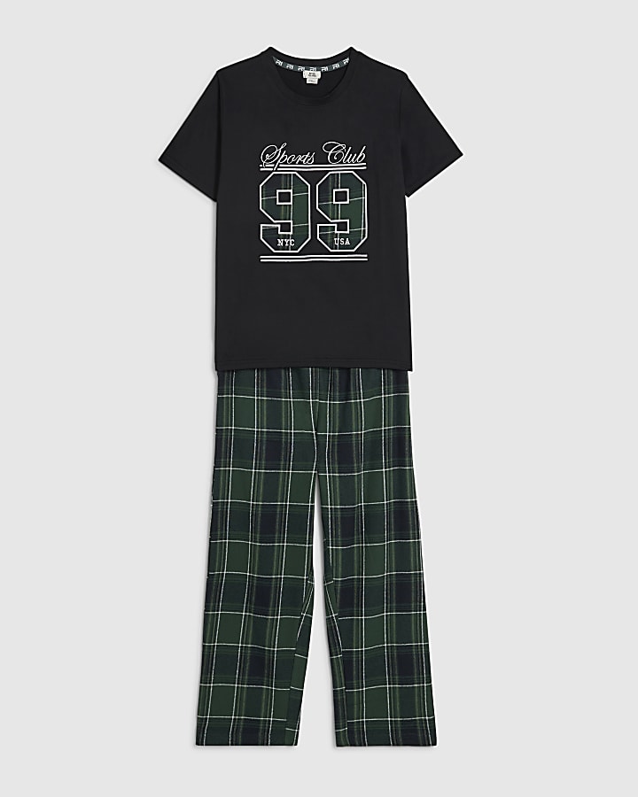 Boys Green 99 Graphic Check Pyjamas Set