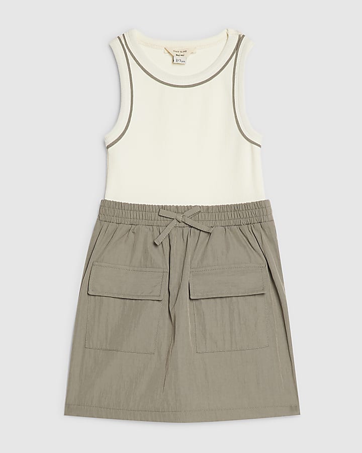 Mini Girls Khaki Hybrid Nylon Dress
