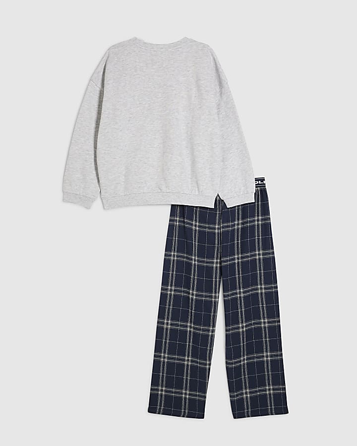 Boys Blue Check Sweatshirt Pyjamas Set