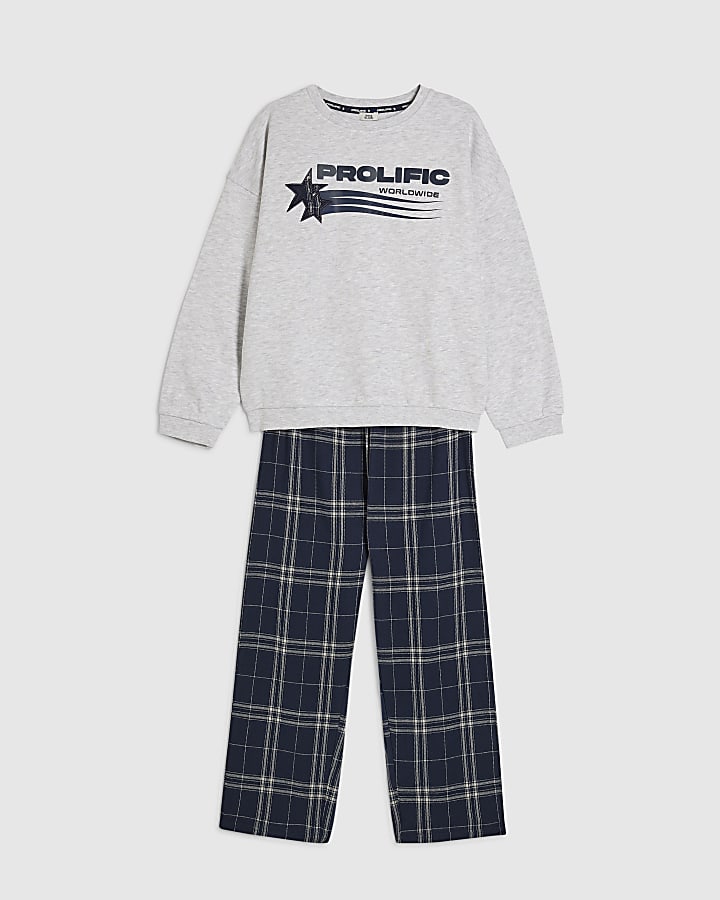 Boys Blue Check Sweatshirt Pyjamas Set