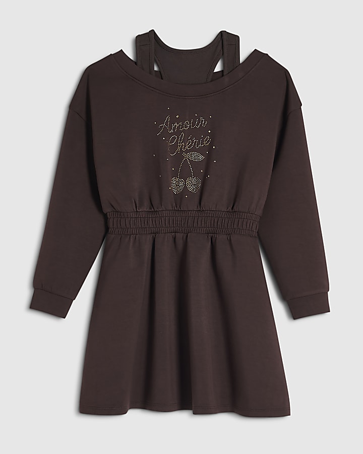 Girls Brown Premium Embellished Jumper Dress