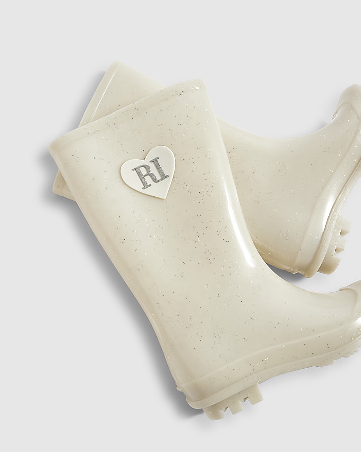 Girls Cream RI Heart Wellies