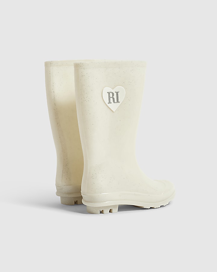 Girls Cream RI Heart Wellies