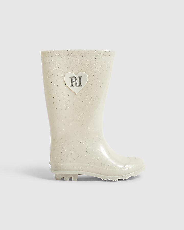 Girls Cream RI Heart Wellies