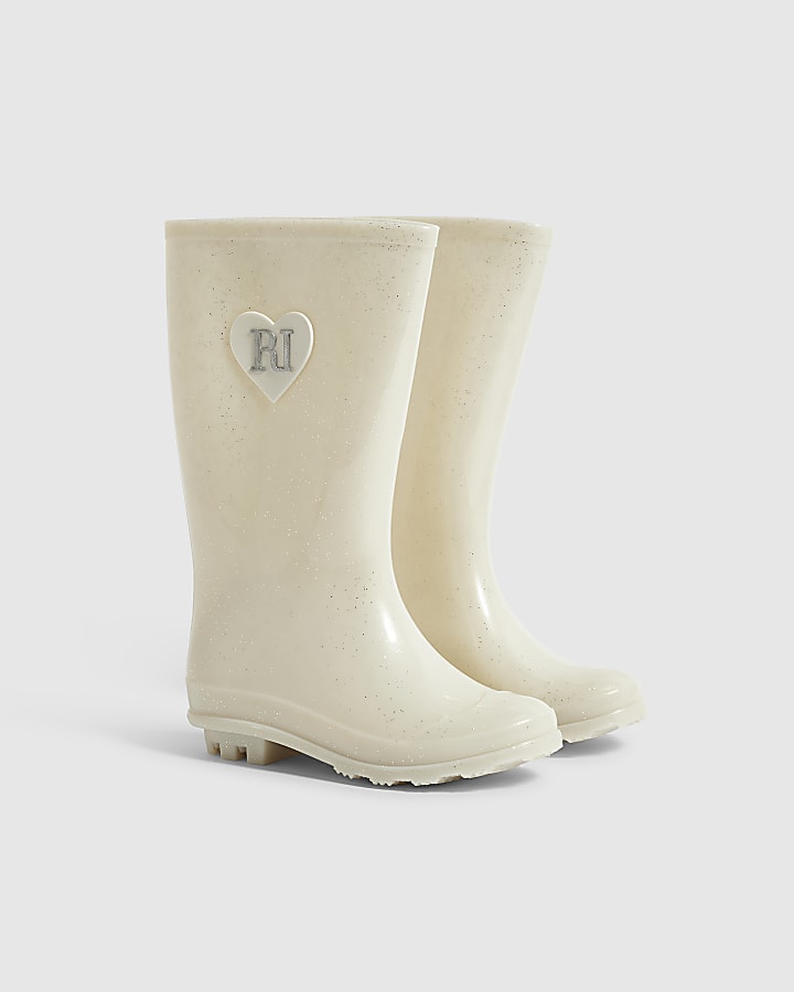 Girls Cream RI Heart Wellies
