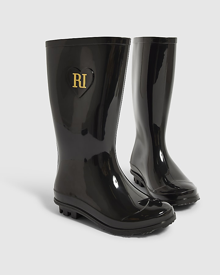 Mini Girls Black RI Heart Wellies