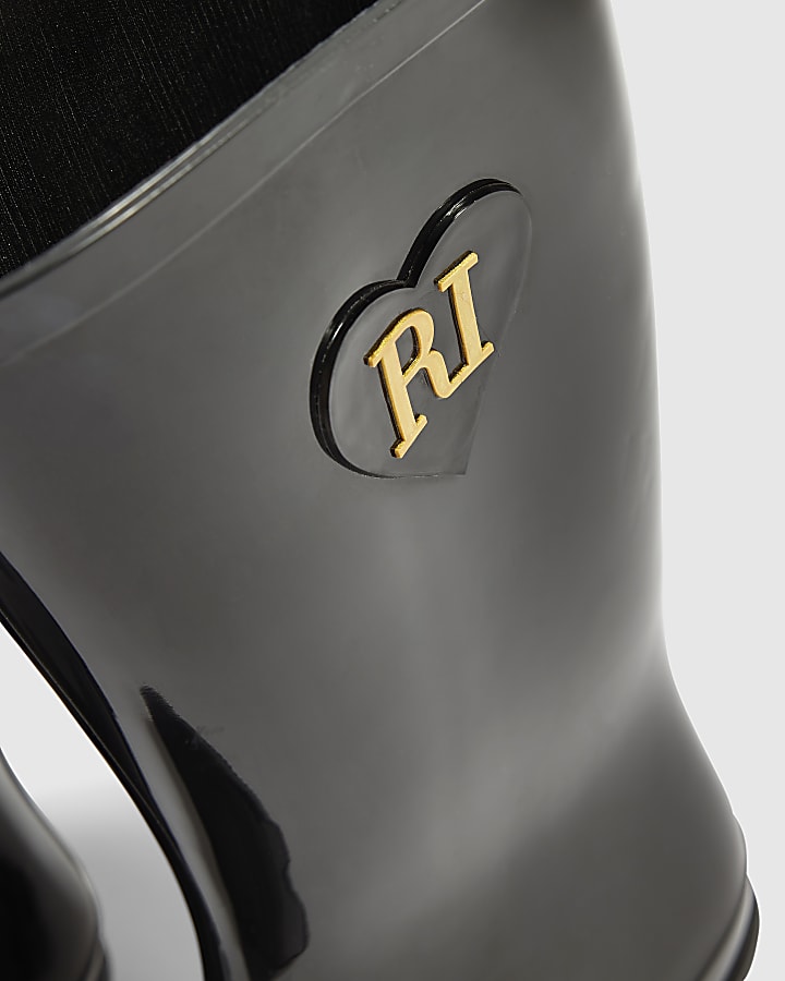Mini Girls Black RI Heart Wellies