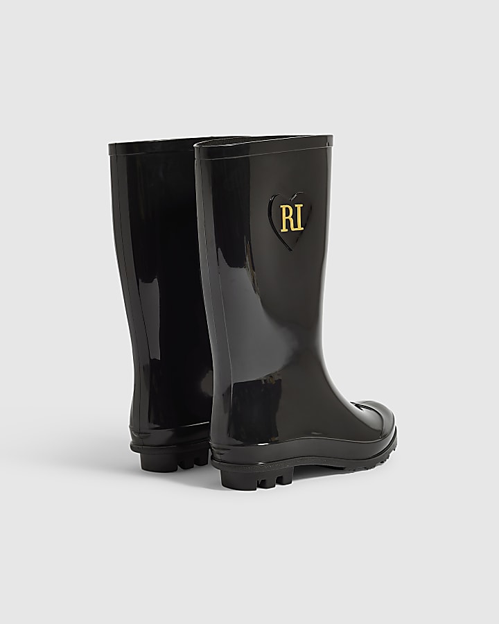 Mini Girls Black RI Heart Wellies