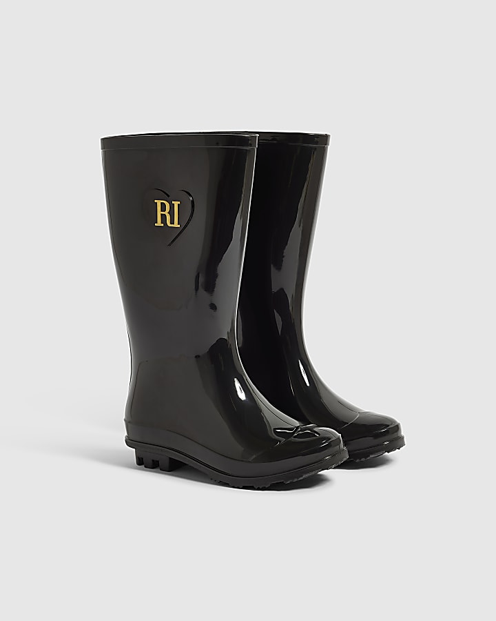 Mini Girls Black RI Heart Wellies