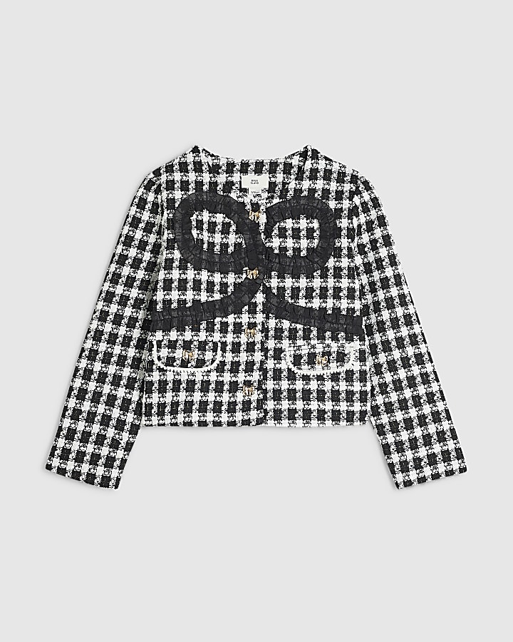 Girls Black Boucle Bow Jacket