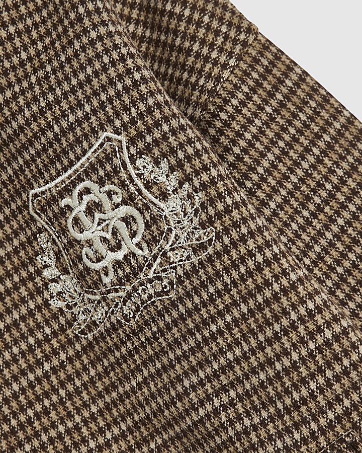 Mini Boys Brown Check Embroidered Jacket Set