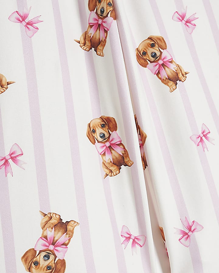 Mini Girls Cream Stripe Puppy Print Pyjamas