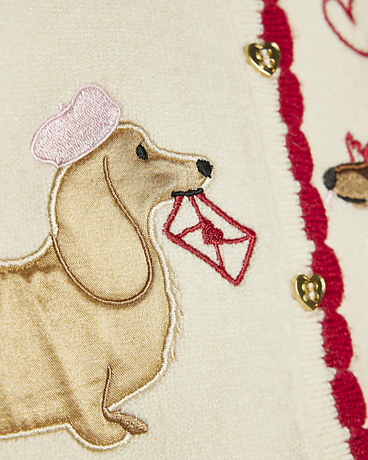 Baby Girls Cream Sausage Dog Cardigan Set