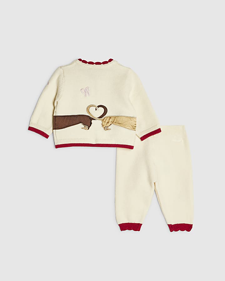 Baby Girls Cream Sausage Dog Cardigan Set
