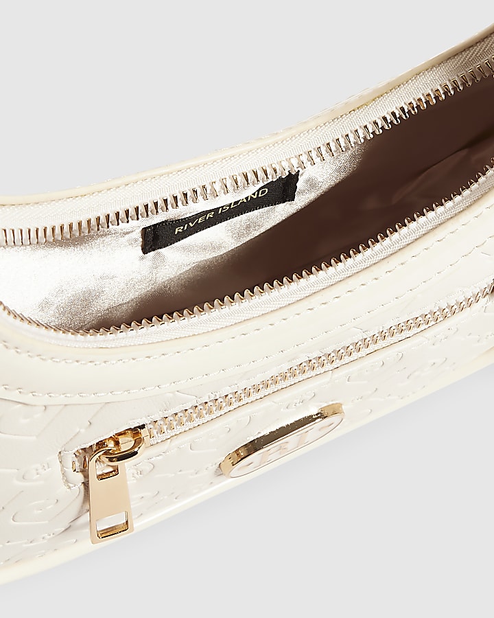 Girls Cream Monogram Scoop Bag Heart Charm