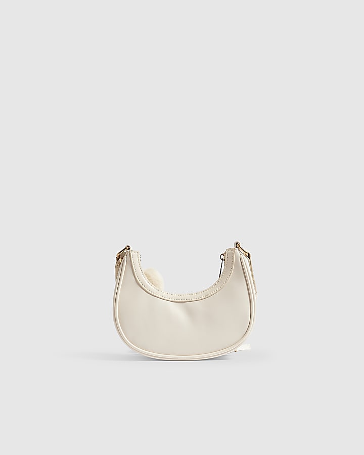 Girls Cream Monogram Scoop Bag Heart Charm