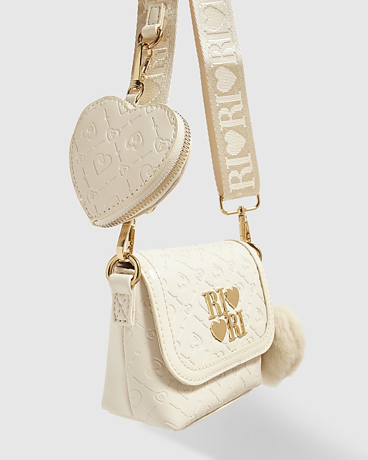 Girls Cream Monogrammed Kendal Crossbody Bag