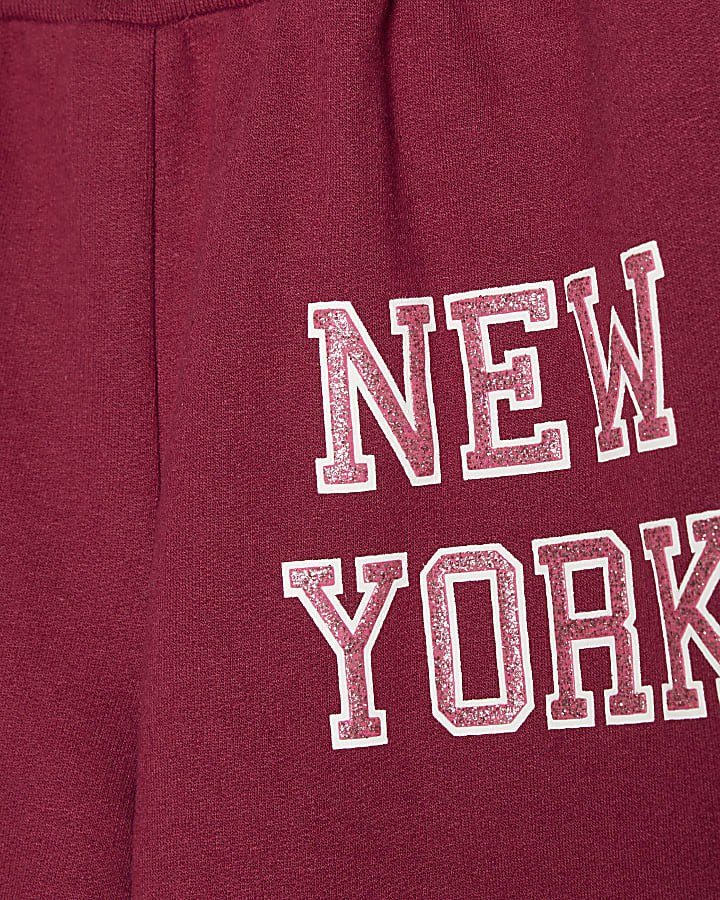 Girls Red Fold Over New York Joggers