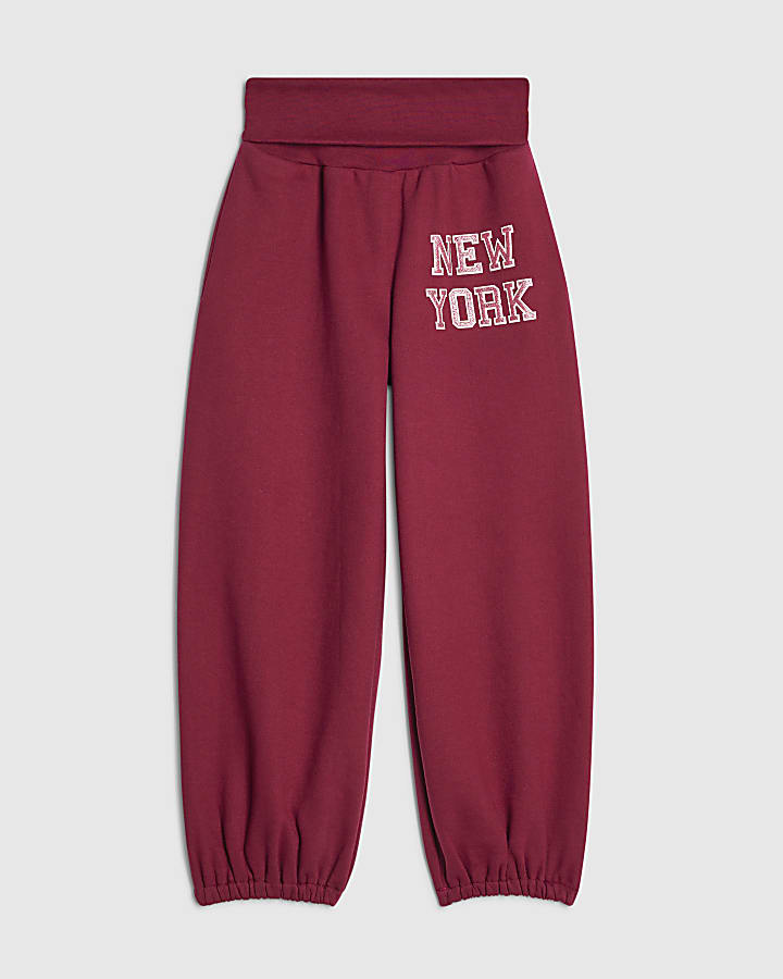 Girls Red Fold Over New York Joggers