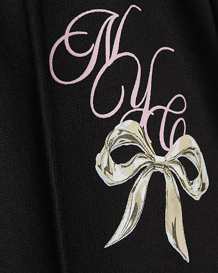 Girls Black Bow Joggers