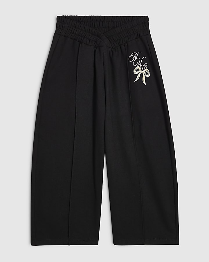 Girls Black Bow Joggers