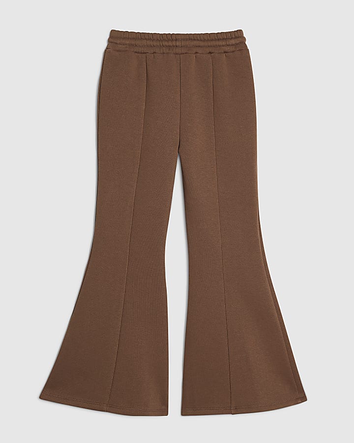 Girls Brown Leopard Heart Flared Joggers