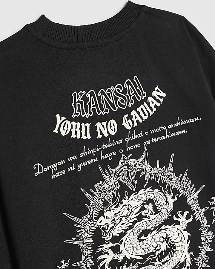 Boys Black Japanese Dragon T-Shirt