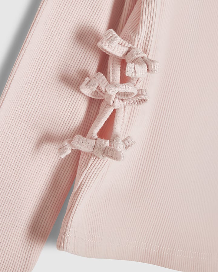 Girls Pink 3D Bow Long Sleeve Top