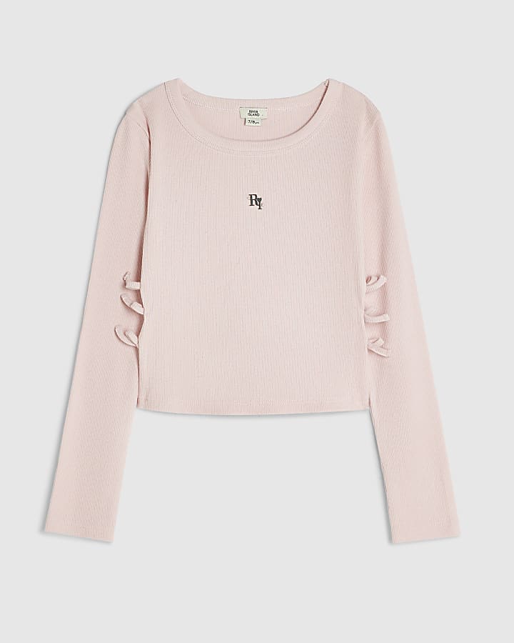 Girls Pink 3D Bow Long Sleeve Top
