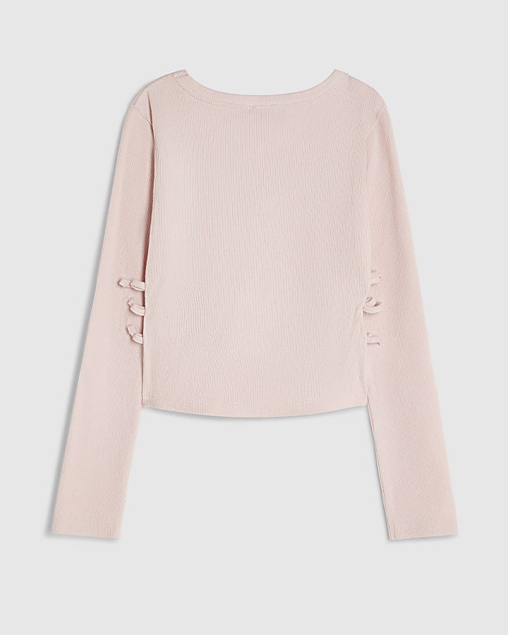 Girls Pink 3D Bow Long Sleeve Top