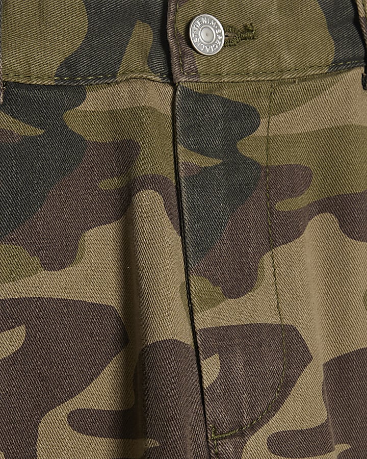 Boys Khaki Camo Pleated Trousers