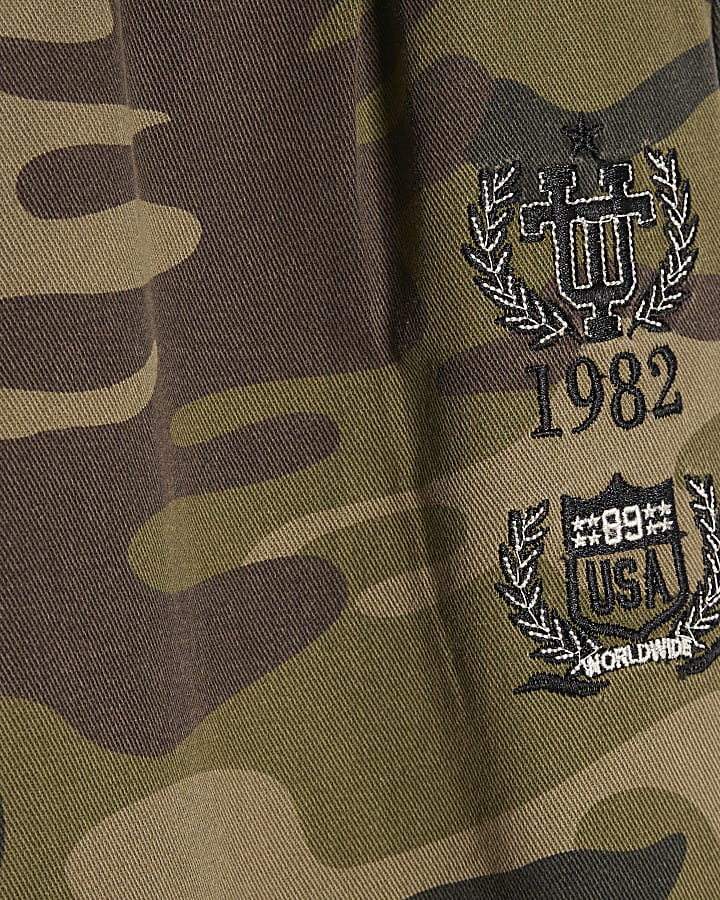 Boys Khaki Camo Pleated Trousers