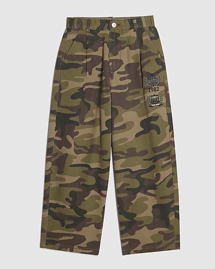 Boys Khaki Camo Pleated Trousers